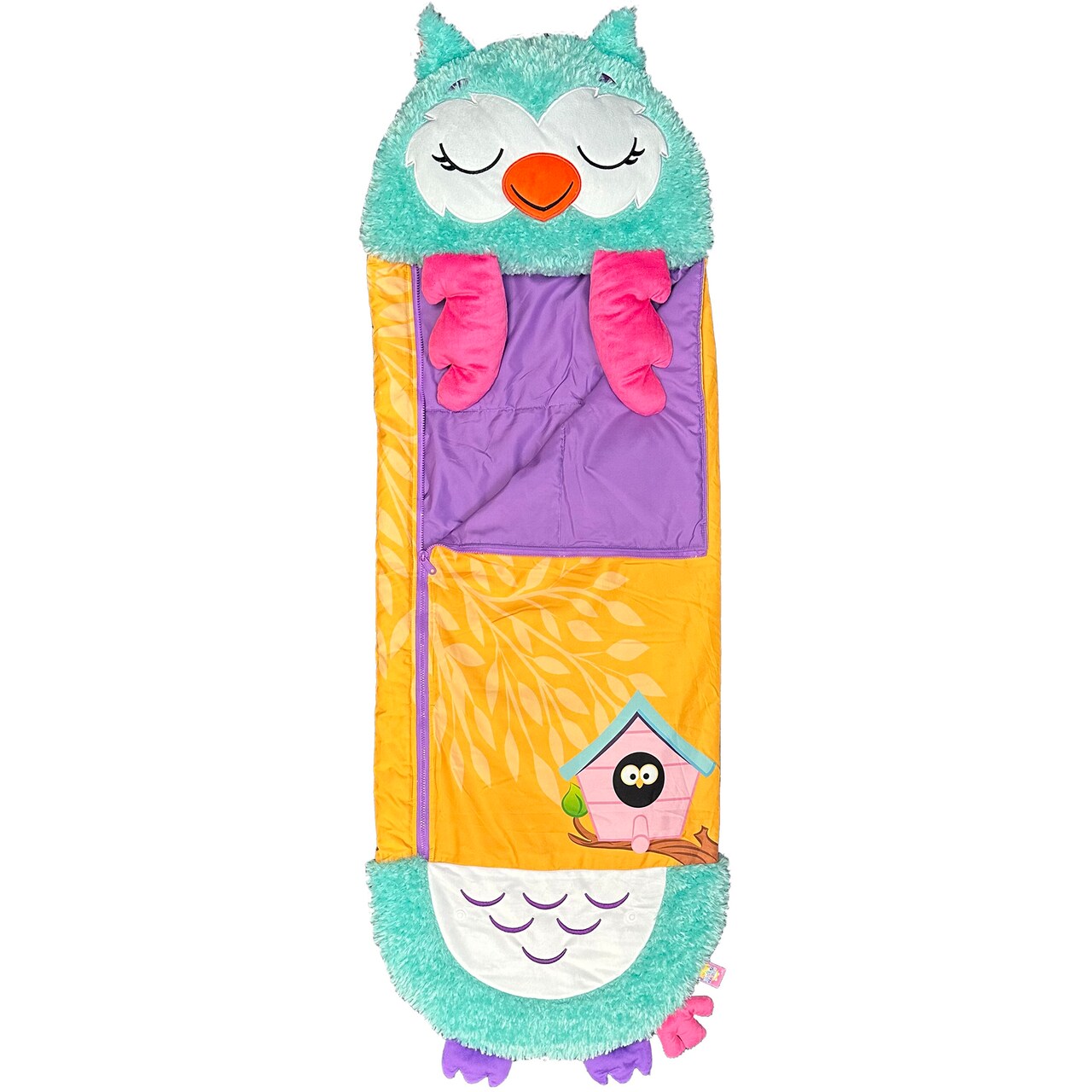Happy Nappers: S4 Pillow & Sleepy Sack: Medium - Green Owl - 54 x 20", 2-in-1: Plush Animal Opens to Sleeping Bag, Soft Play & Nap Character, Kids 3+
